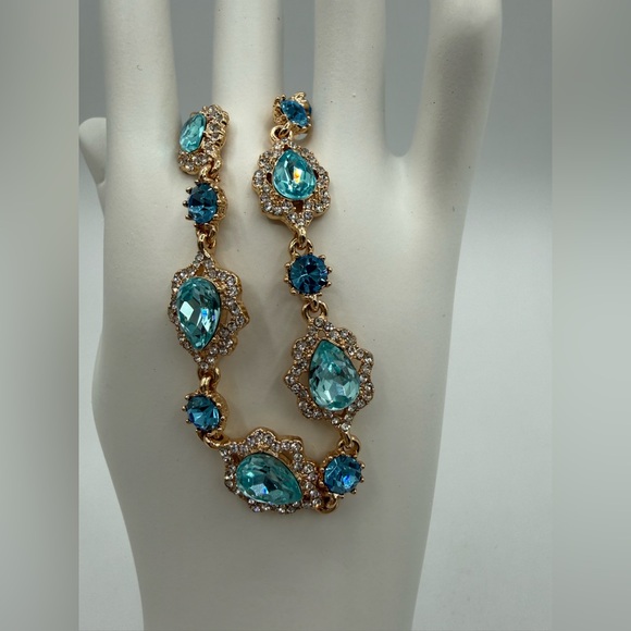 Marchesa Luxury Gold-Tone Bracelet with Aqua & Sapphire Blue Crystals - Picture 15 of 16